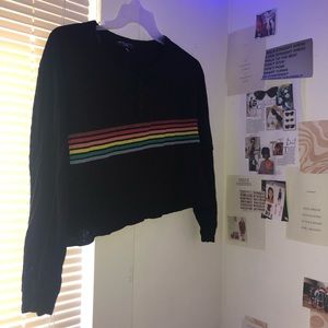 black cropped long sleeve with rainbow
